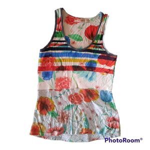 DESIGUAL Amarillo GRAPHIC VEST TANK TOP FLORAL COTTON